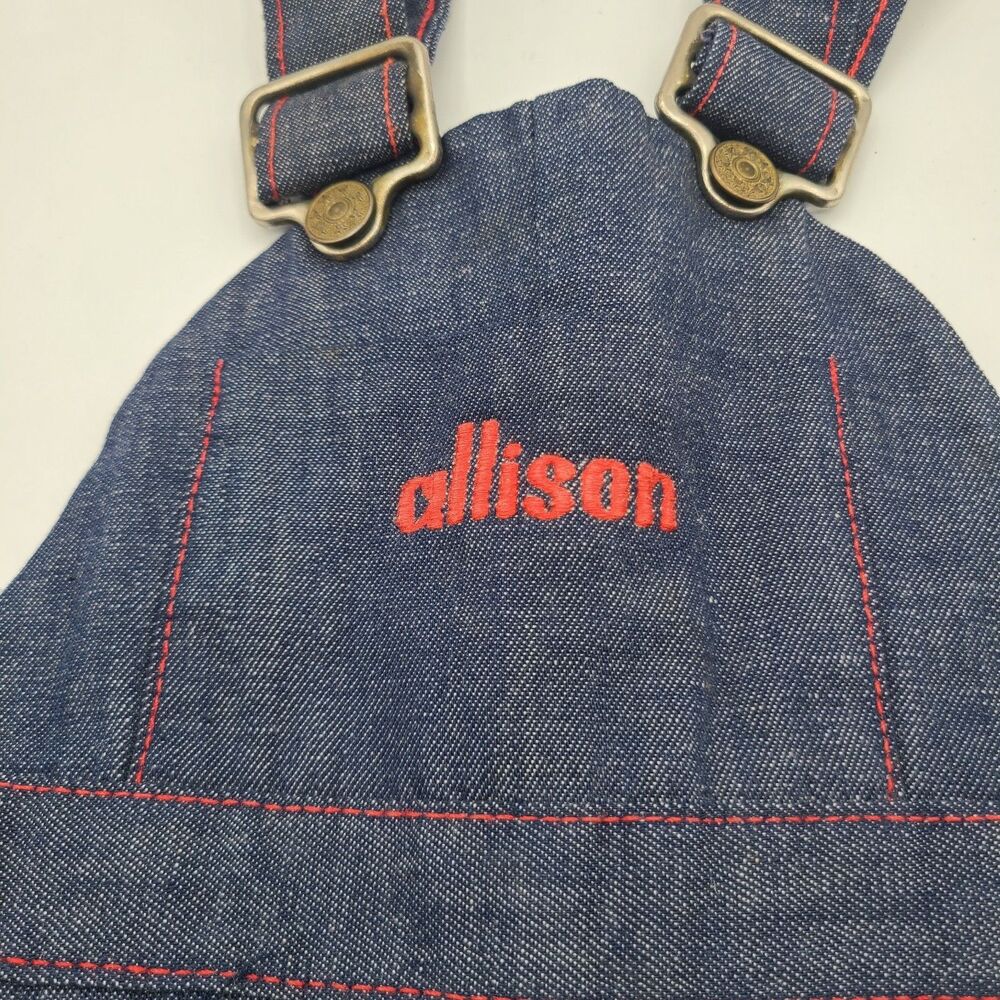 Vintage JC Penney Toddle Time Shortalls Sz 2 Denim Red Stitches Custom 'Allison'